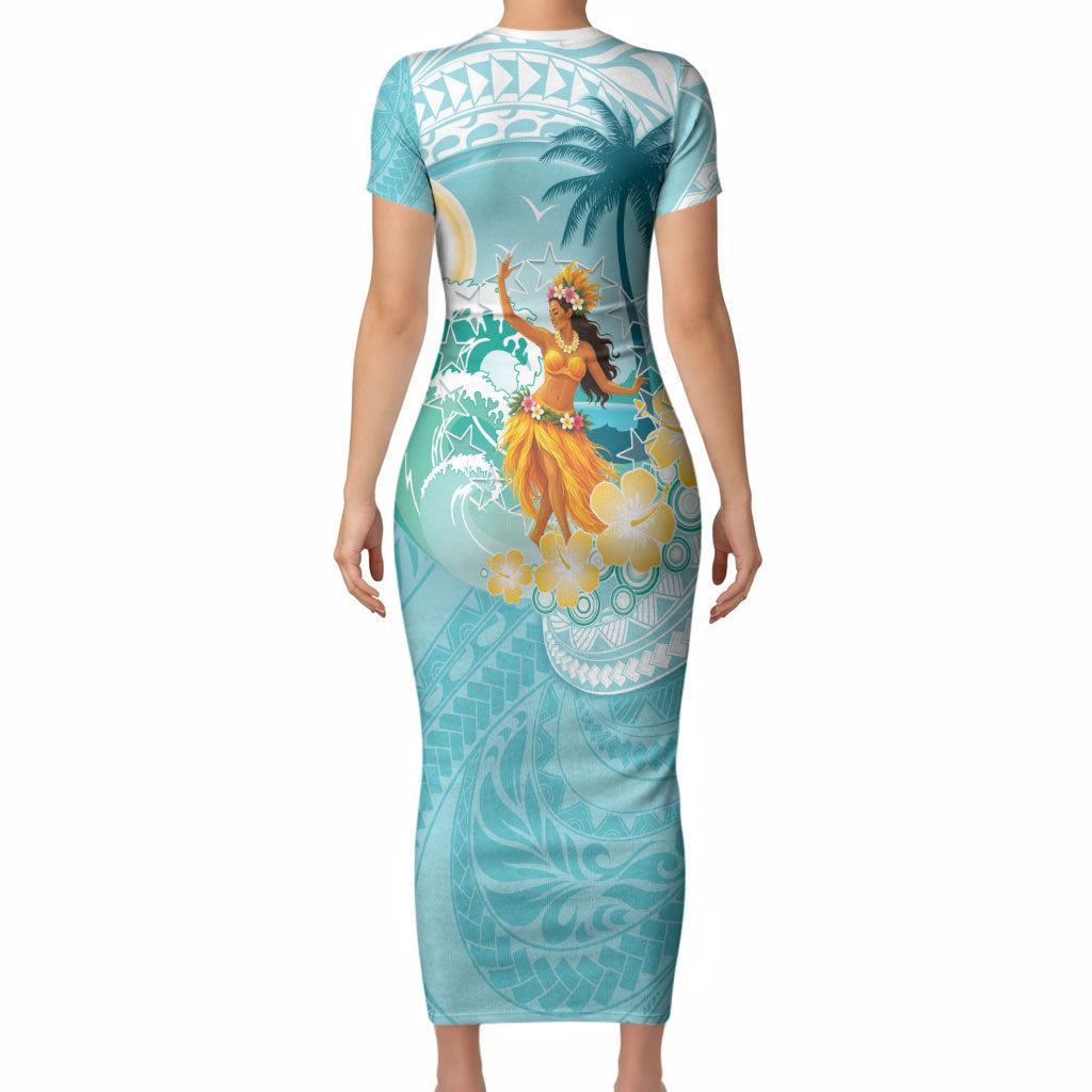 Ura Cook Islands Short Sleeve Bodycon Dress Kuki 'Airani Traditional Dance Tropical Vibes LT14 - Polynesian Pride