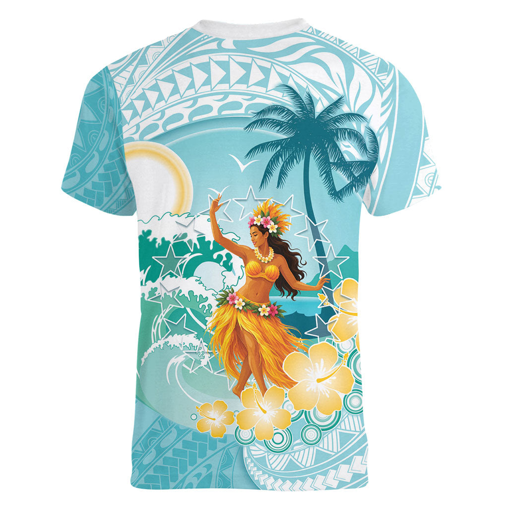 Ura Cook Islands Women V-Neck T-Shirt Kuki 'Airani Traditional Dance Tropical Vibes LT14 - Polynesian Pride