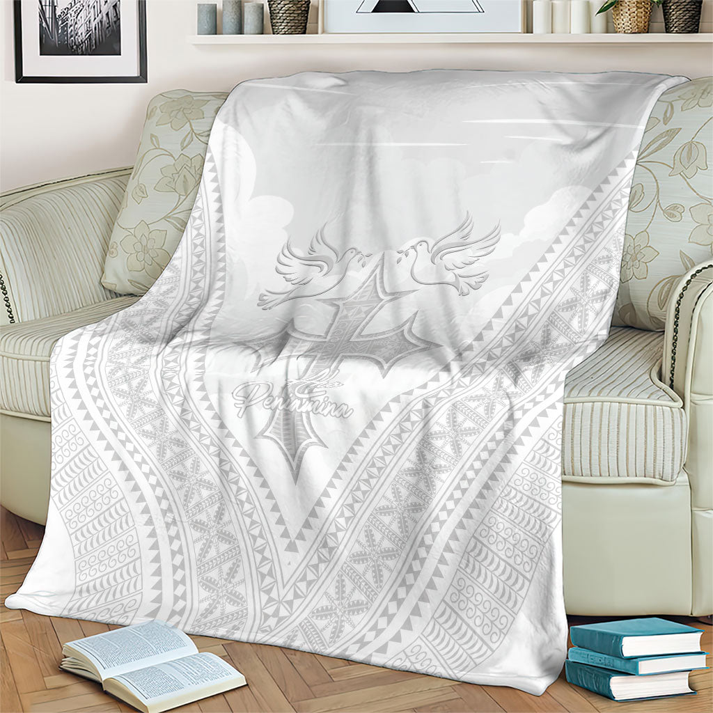 Peniamina Gospel Day Niue Blanket Cross Dove Hiapo Pattern White LT14 - Polynesian Pride