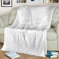 Peniamina Gospel Day Niue Blanket Cross Dove Hiapo Pattern White LT14 - Polynesian Pride
