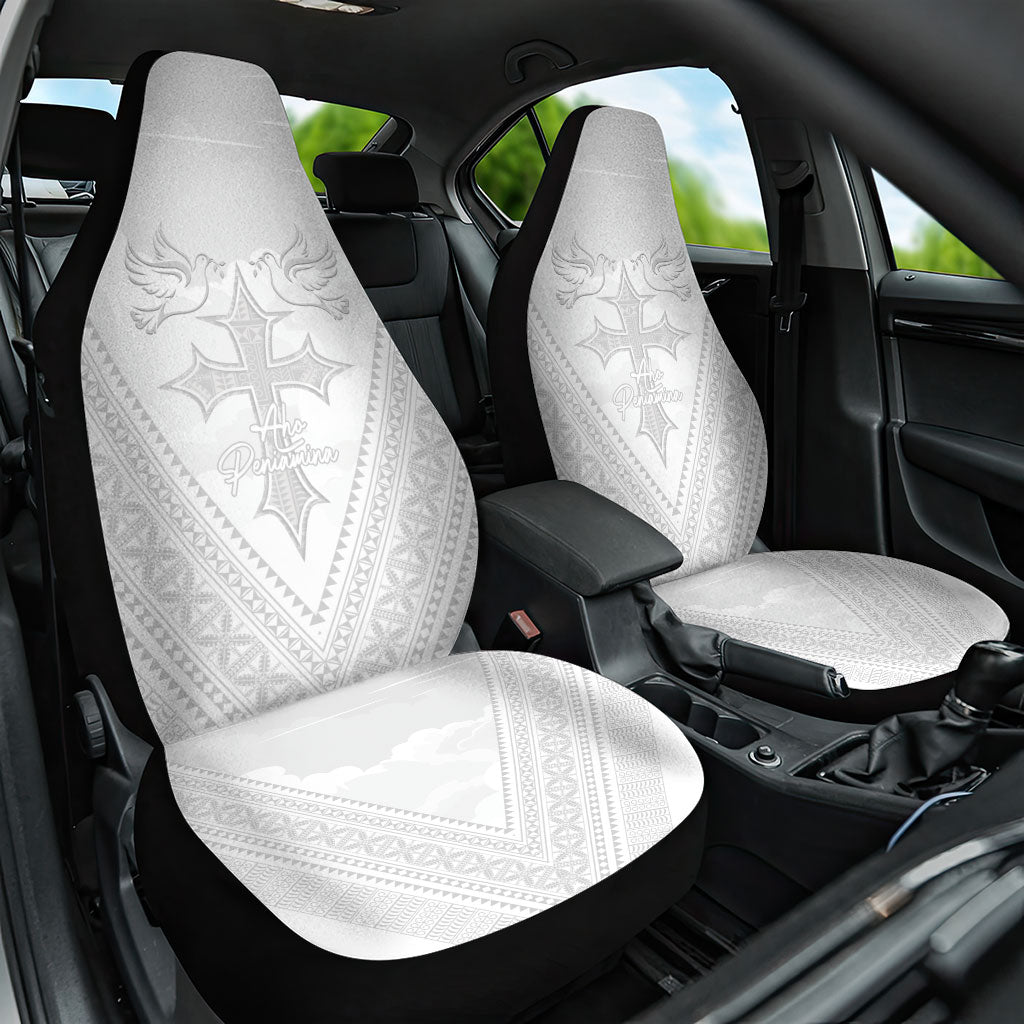 Peniamina Gospel Day Niue Car Seat Cover Cross Dove Hiapo Pattern White