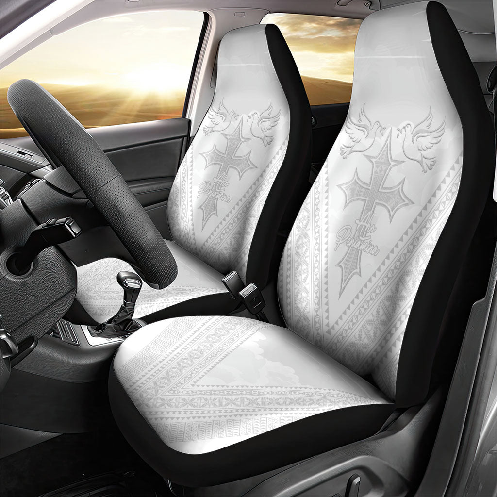 Peniamina Gospel Day Niue Car Seat Cover Cross Dove Hiapo Pattern White