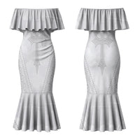 Peniamina Gospel Day Niue Couples Matching Mermaid Dress and Long Sleeve Button Shirt Cross Dove Hiapo Pattern White LT14 - Polynesian Pride