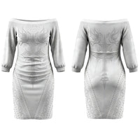 Peniamina Gospel Day Niue Couples Matching Off The Shoulder Long Sleeve Dress and Long Sleeve Button Shirt Cross Dove Hiapo Pattern White LT14 - Polynesian Pride