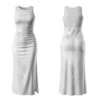 Peniamina Gospel Day Niue Couples Matching Tank Maxi Dress and Long Sleeve Button Shirt Cross Dove Hiapo Pattern White LT14 - Polynesian Pride