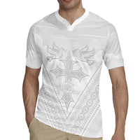 Peniamina Gospel Day Niue Rugby Jersey Cross Dove Hiapo Pattern White LT14 - Polynesian Pride