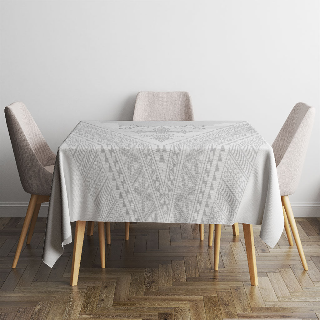 Peniamina Gospel Day Niue Tablecloth Cross Dove Hiapo Pattern White LT14 - Polynesian Pride