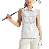Peniamina Gospel Day Niue Women Sleeveless Polo Shirt Cross Dove Hiapo Pattern White LT14 - Polynesian Pride