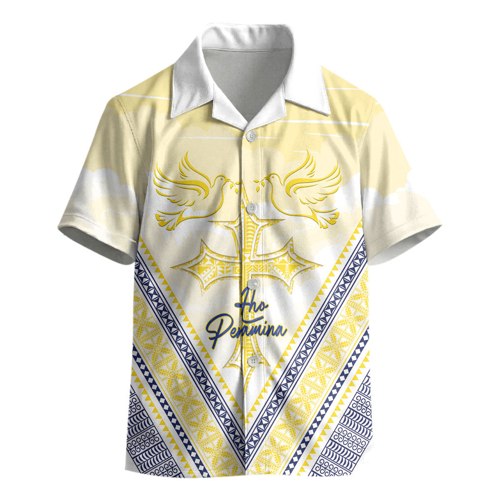 Peniamina Gospel Day Niue Kid Hawaiian Shirt Cross Dove Hiapo Pattern Yellow LT14 - Polynesian Pride