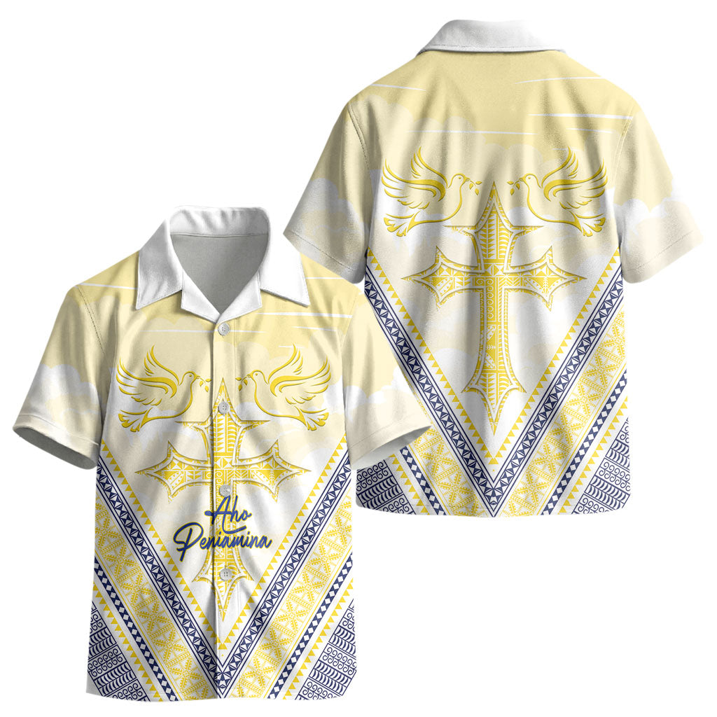 Peniamina Gospel Day Niue Kid Hawaiian Shirt Cross Dove Hiapo Pattern Yellow LT14 - Polynesian Pride