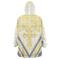 Peniamina Gospel Day Niue Wearable Blanket Hoodie Cross Dove Hiapo Pattern Yellow LT14 - Polynesian Pride