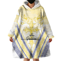 Peniamina Gospel Day Niue Wearable Blanket Hoodie Cross Dove Hiapo Pattern Yellow LT14 - Polynesian Pride