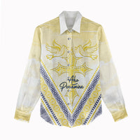 Peniamina Gospel Day Niue Women Casual Shirt Cross Dove Hiapo Pattern Yellow LT14 - Polynesian Pride