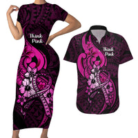 Polynesia Breast Cancer Awareness Couples Matching Short Sleeve Bodycon Dress and Hawaiian Shirt Think Pink Polynesian Ribbon Black Version LT14 Pink - Polynesian Pride