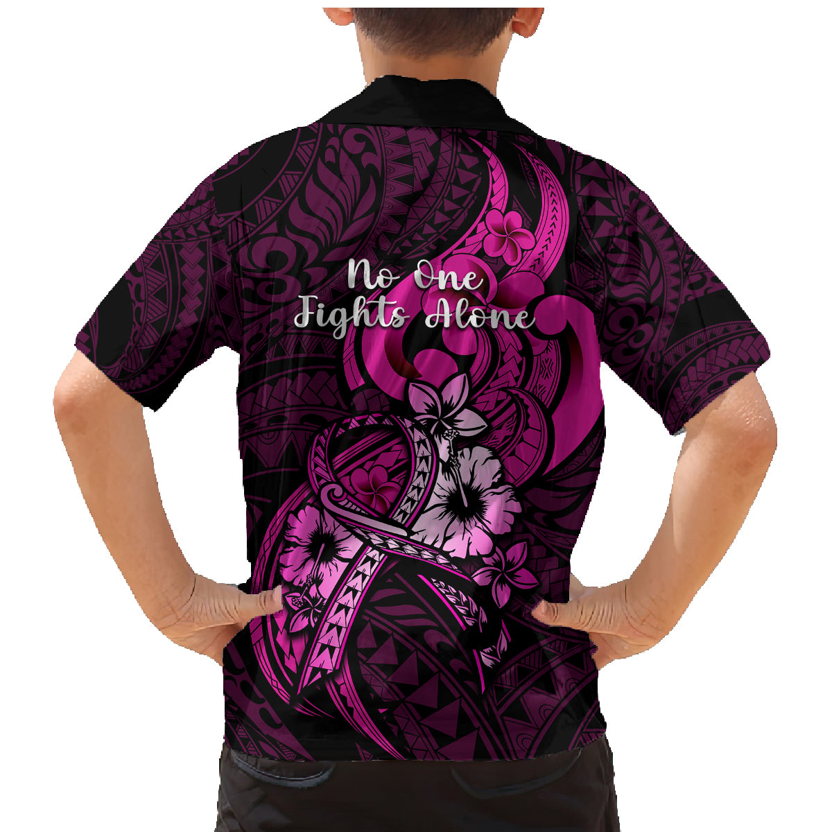 Polynesia Breast Cancer Awareness Family Matching Mermaid Dress and Hawaiian Shirt Think Pink Polynesian Ribbon Black Version LT14 - Polynesian Pride