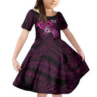Polynesia Breast Cancer Awareness Family Matching Mermaid Dress and Hawaiian Shirt Think Pink Polynesian Ribbon Black Version LT14 Daughter's Dress Pink - Polynesian Pride