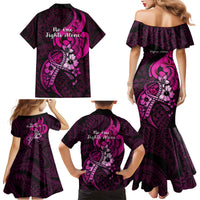 Polynesia Breast Cancer Awareness Family Matching Mermaid Dress and Hawaiian Shirt Think Pink Polynesian Ribbon Black Version LT14 - Polynesian Pride