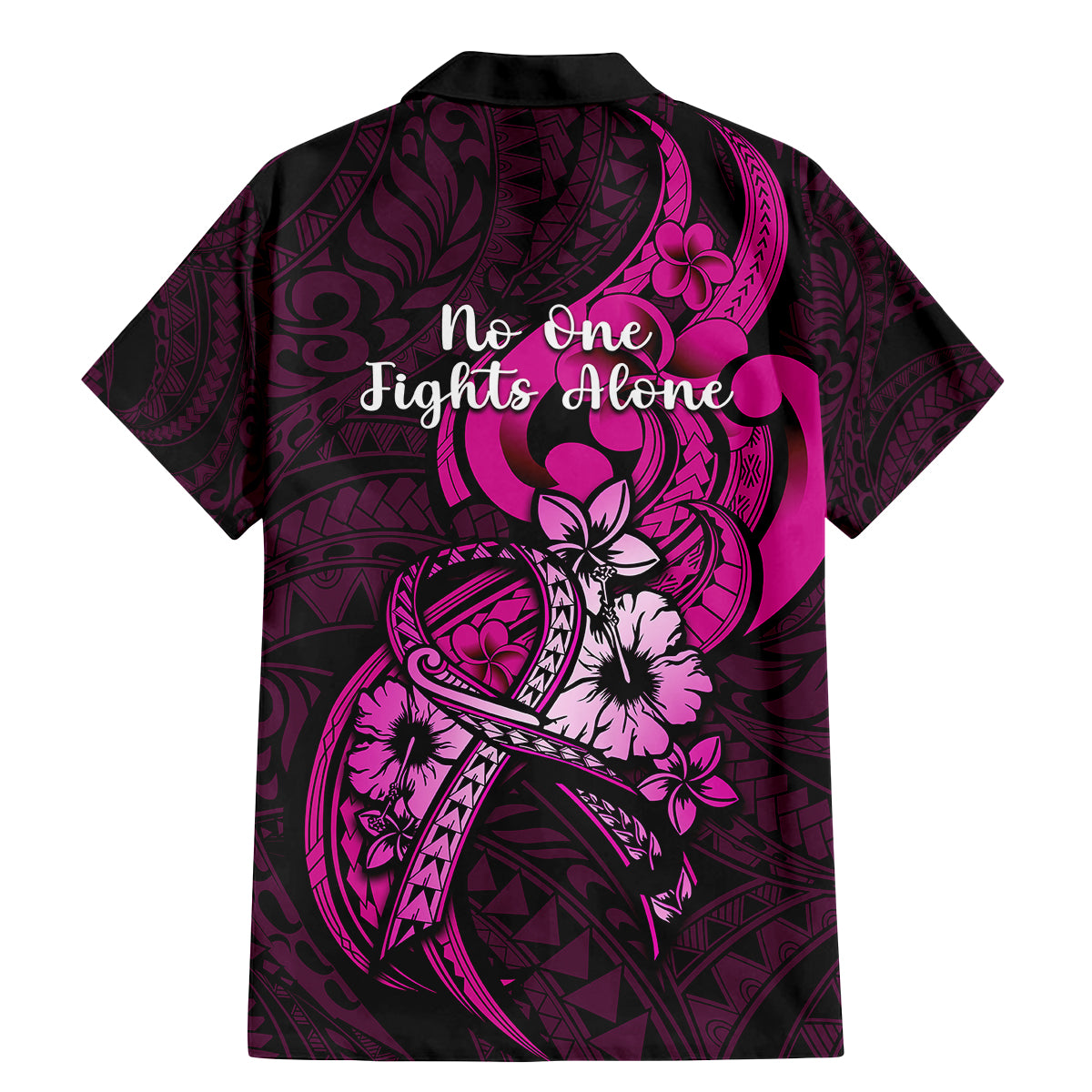 Polynesia Breast Cancer Awareness Family Matching Mermaid Dress and Hawaiian Shirt Think Pink Polynesian Ribbon Black Version LT14 - Polynesian Pride