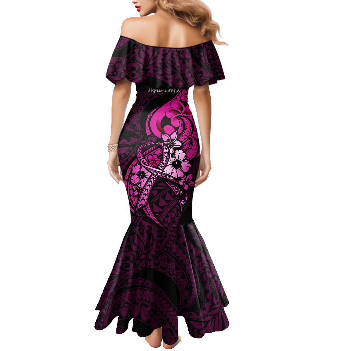 Polynesia Breast Cancer Awareness Family Matching Mermaid Dress and Hawaiian Shirt Think Pink Polynesian Ribbon Black Version LT14 - Polynesian Pride