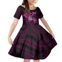 Polynesia Breast Cancer Awareness Family Matching Off Shoulder Maxi Dress and Hawaiian Shirt Think Pink Polynesian Ribbon Black Version LT14 Daughter's Dress Pink - Polynesian Pride