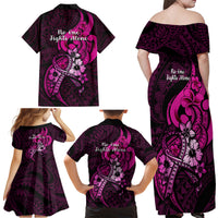 Polynesia Breast Cancer Awareness Family Matching Off Shoulder Maxi Dress and Hawaiian Shirt Think Pink Polynesian Ribbon Black Version LT14 - Polynesian Pride