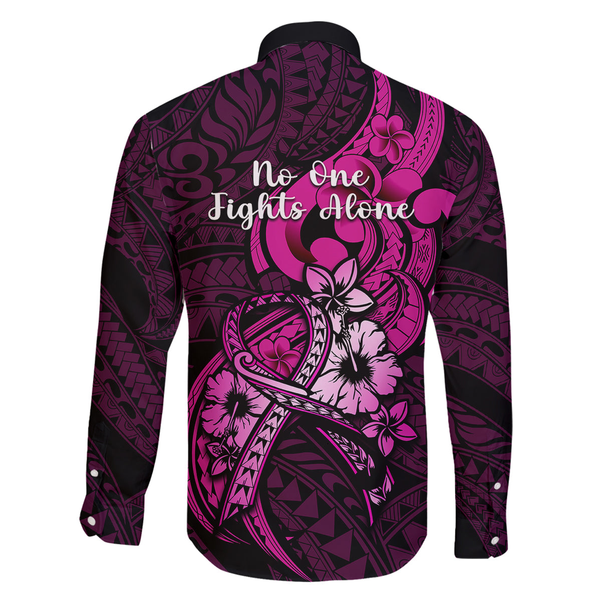 Polynesia Breast Cancer Awareness Family Matching Off Shoulder Maxi Dress and Hawaiian Shirt Think Pink Polynesian Ribbon Black Version LT14 - Polynesian Pride