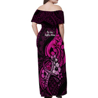 Polynesia Breast Cancer Awareness Family Matching Off Shoulder Maxi Dress and Hawaiian Shirt Think Pink Polynesian Ribbon Black Version LT14 - Polynesian Pride