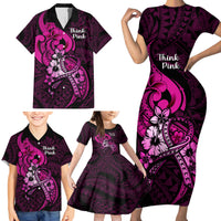 Polynesia Breast Cancer Awareness Family Matching Short Sleeve Bodycon Dress and Hawaiian Shirt Think Pink Polynesian Ribbon Black Version LT14 - Polynesian Pride