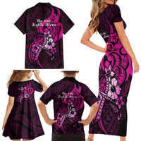 Polynesia Breast Cancer Awareness Family Matching Short Sleeve Bodycon Dress and Hawaiian Shirt Think Pink Polynesian Ribbon Black Version LT14 - Polynesian Pride