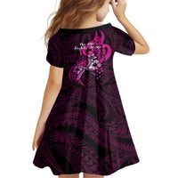 Polynesia Breast Cancer Awareness Family Matching Summer Maxi Dress and Hawaiian Shirt Think Pink Polynesian Ribbon Black Version LT14 - Polynesian Pride