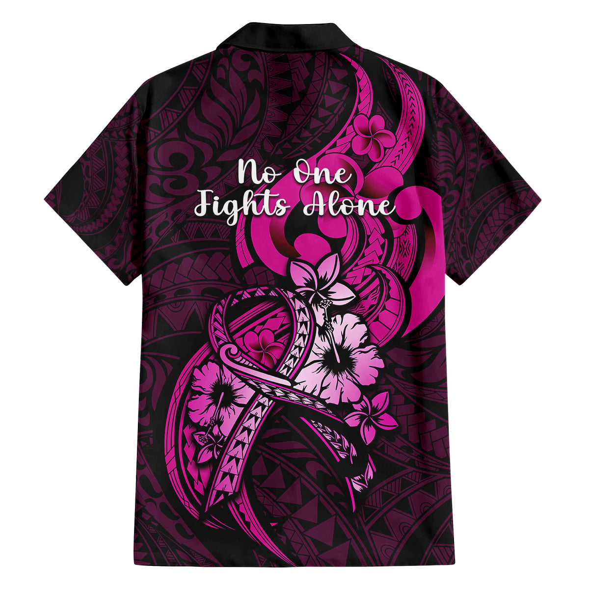 Polynesia Breast Cancer Awareness Family Matching Tank Maxi Dress and Hawaiian Shirt Think Pink Polynesian Ribbon Black Version LT14 - Polynesian Pride