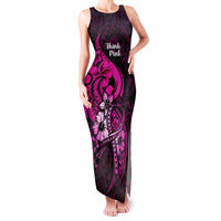 Polynesia Breast Cancer Awareness Family Matching Tank Maxi Dress and Hawaiian Shirt Think Pink Polynesian Ribbon Black Version LT14 Mom's Dress Pink - Polynesian Pride