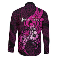Personalised Polynesia Breast Cancer Awareness Family Matching Off Shoulder Maxi Dress and Hawaiian Shirt Think Pink Polynesian Ribbon Black Version LT14 - Polynesian Pride