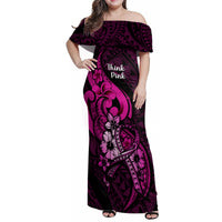Personalised Polynesia Breast Cancer Awareness Family Matching Off Shoulder Maxi Dress and Hawaiian Shirt Think Pink Polynesian Ribbon Black Version LT14 Dad's Shirt - Long Sleeve Pink - Polynesian Pride