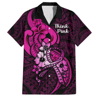 Personalised Polynesia Breast Cancer Awareness Family Matching Off Shoulder Short Dress and Hawaiian Shirt Think Pink Polynesian Ribbon Black Version LT14 Dad's Shirt - Short Sleeve Pink - Polynesian Pride