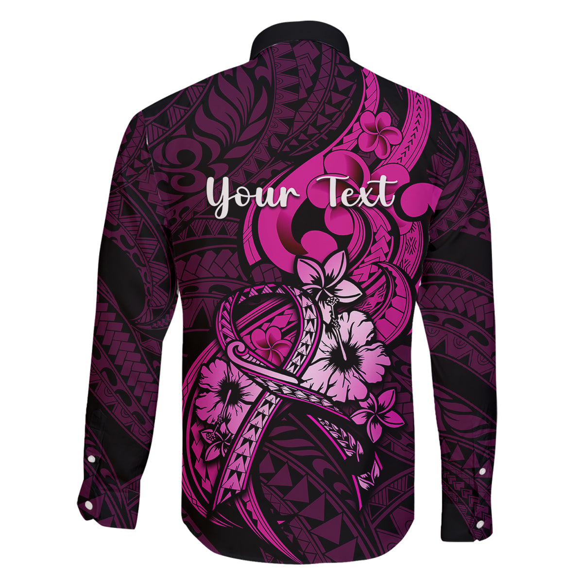 Personalised Polynesia Breast Cancer Awareness Family Matching Off Shoulder Short Dress and Hawaiian Shirt Think Pink Polynesian Ribbon Black Version LT14 - Polynesian Pride