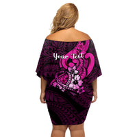 Personalised Polynesia Breast Cancer Awareness Family Matching Off Shoulder Short Dress and Hawaiian Shirt Think Pink Polynesian Ribbon Black Version LT14 - Polynesian Pride