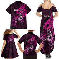 Personalised Polynesia Breast Cancer Awareness Family Matching Summer Maxi Dress and Hawaiian Shirt Think Pink Polynesian Ribbon Black Version LT14 - Polynesian Pride