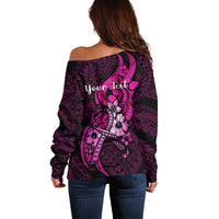 Personalised Polynesia Breast Cancer Awareness Off Shoulder Sweater Think Pink Polynesian Ribbon Black Version LT14 - Polynesian Pride