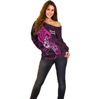 Personalised Polynesia Breast Cancer Awareness Off Shoulder Sweater Think Pink Polynesian Ribbon Black Version LT14 - Polynesian Pride