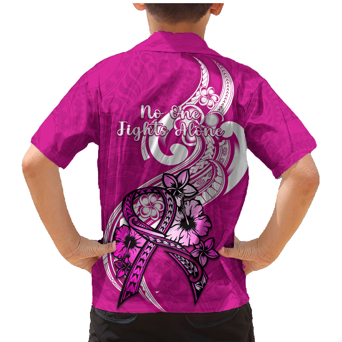 Polynesia Breast Cancer Awareness Family Matching Mermaid Dress and Hawaiian Shirt Think Pink Polynesian Ribbon White Version LT14 - Polynesian Pride