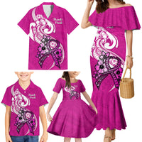 Polynesia Breast Cancer Awareness Family Matching Mermaid Dress and Hawaiian Shirt Think Pink Polynesian Ribbon White Version LT14 - Polynesian Pride