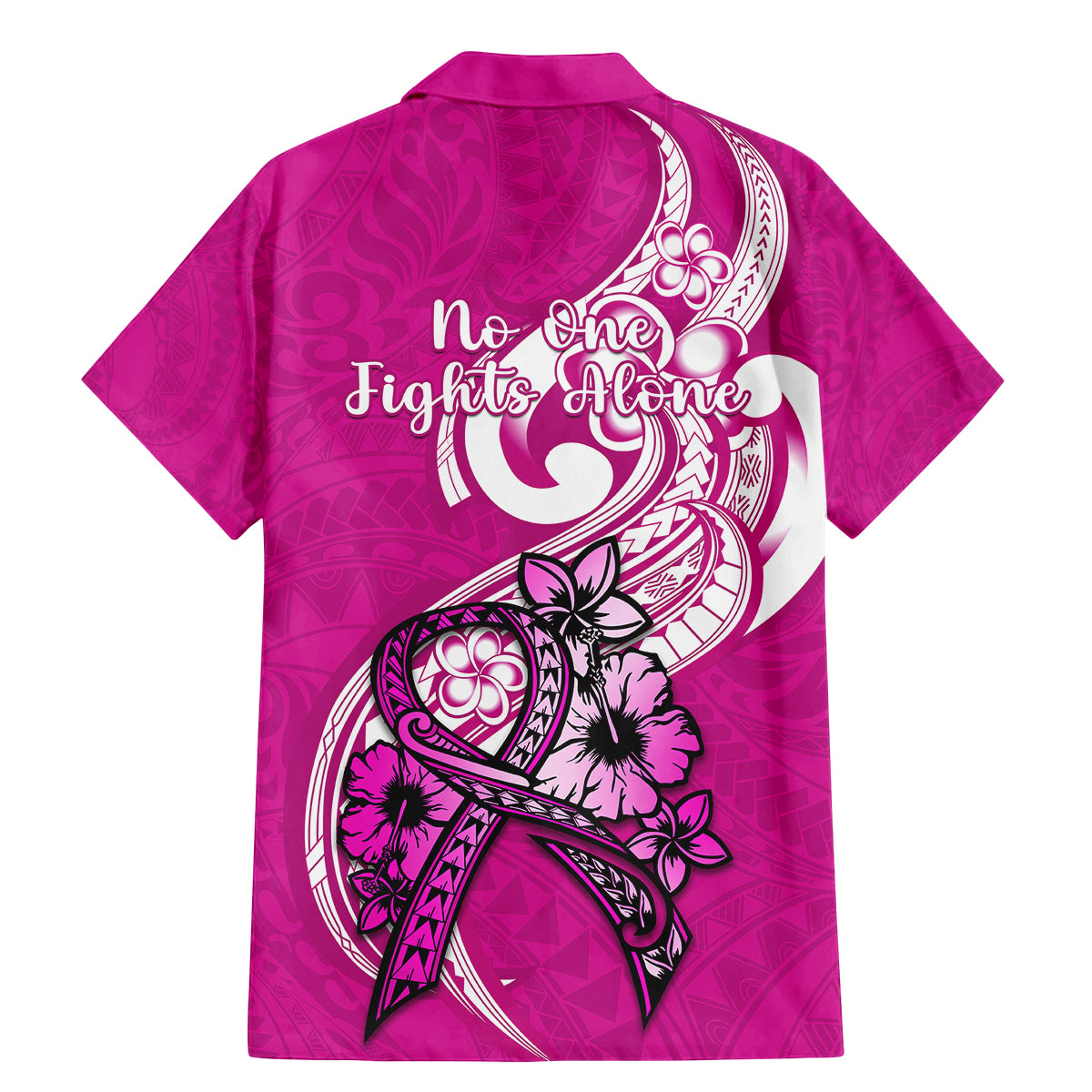 Polynesia Breast Cancer Awareness Family Matching Mermaid Dress and Hawaiian Shirt Think Pink Polynesian Ribbon White Version LT14 - Polynesian Pride
