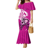 Polynesia Breast Cancer Awareness Family Matching Mermaid Dress and Hawaiian Shirt Think Pink Polynesian Ribbon White Version LT14 Mom's Dress Pink - Polynesian Pride