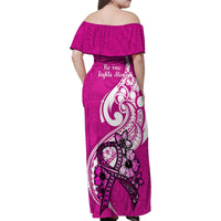 Polynesia Breast Cancer Awareness Family Matching Off Shoulder Maxi Dress and Hawaiian Shirt Think Pink Polynesian Ribbon White Version LT14 - Polynesian Pride