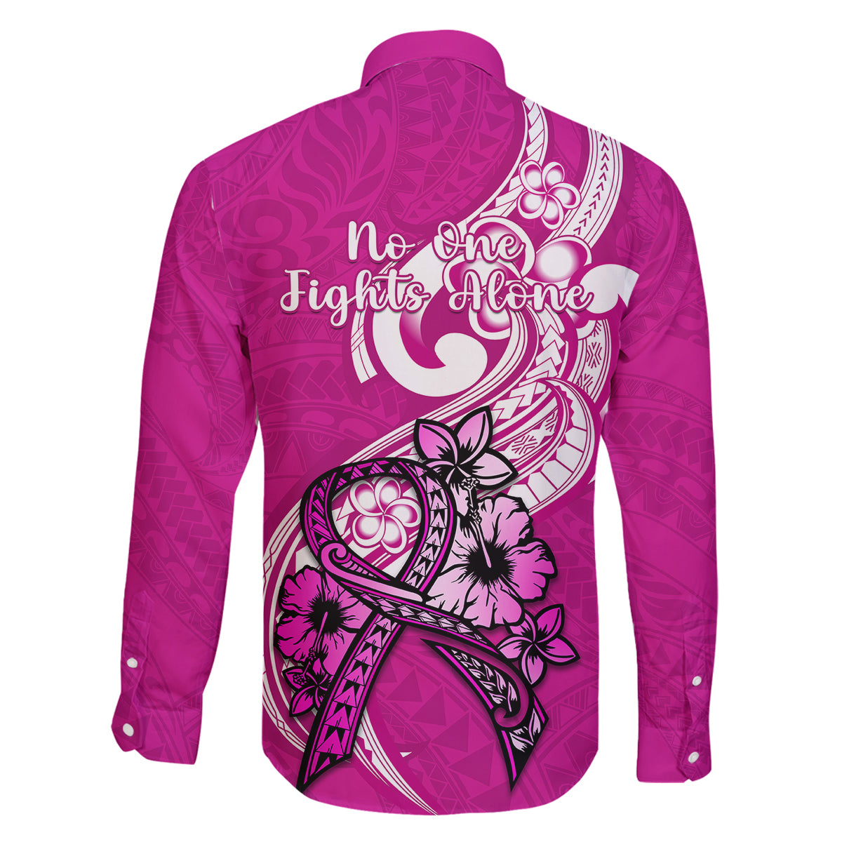 Polynesia Breast Cancer Awareness Family Matching Off Shoulder Short Dress and Hawaiian Shirt Think Pink Polynesian Ribbon White Version LT14 - Polynesian Pride