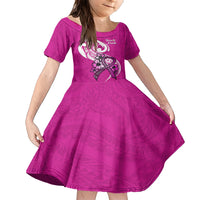 Polynesia Breast Cancer Awareness Family Matching Short Sleeve Bodycon Dress and Hawaiian Shirt Think Pink Polynesian Ribbon White Version LT14 Daughter's Dress Pink - Polynesian Pride