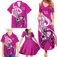 Polynesia Breast Cancer Awareness Family Matching Summer Maxi Dress and Hawaiian Shirt Think Pink Polynesian Ribbon White Version LT14 - Polynesian Pride