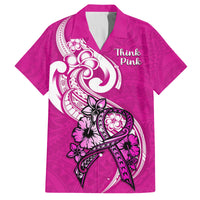 Polynesia Breast Cancer Awareness Family Matching Summer Maxi Dress and Hawaiian Shirt Think Pink Polynesian Ribbon White Version LT14 Dad's Shirt - Short Sleeve Pink - Polynesian Pride