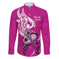 Polynesia Breast Cancer Awareness Family Matching Summer Maxi Dress and Hawaiian Shirt Think Pink Polynesian Ribbon White Version LT14 Dad's Shirt - Long Sleeve Pink - Polynesian Pride